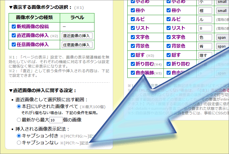 挿入される画像表示記法の選択